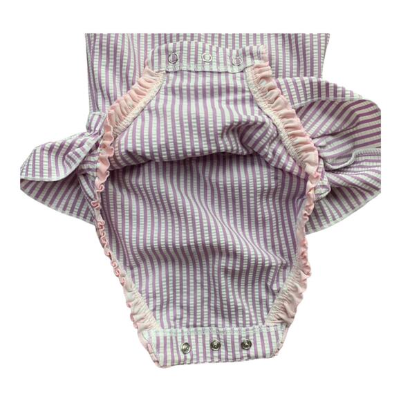 RuffleButts Lilac Seersucker Skirted Swimsuit - Picture 8 of 9